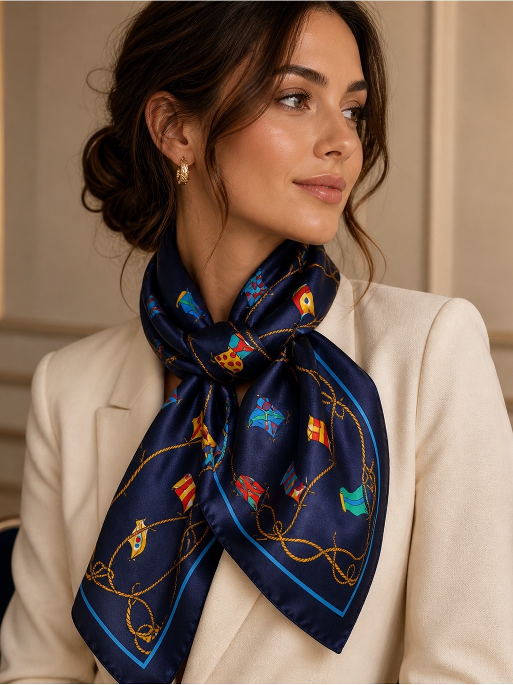 Italian Nautical Flag Rope Print Square Scarf